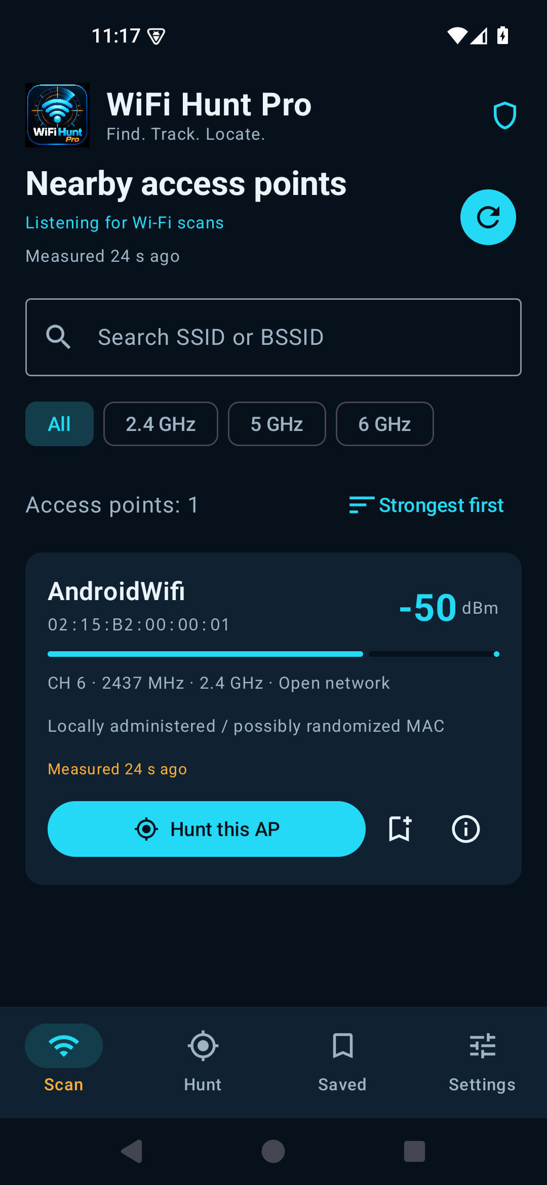 WiFi Hunt Pro scanner screen